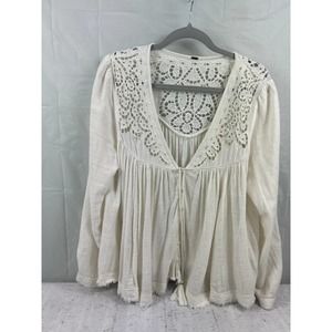 Free People Ivory "Doin' It Right" Peasant Blouse Size L/XL